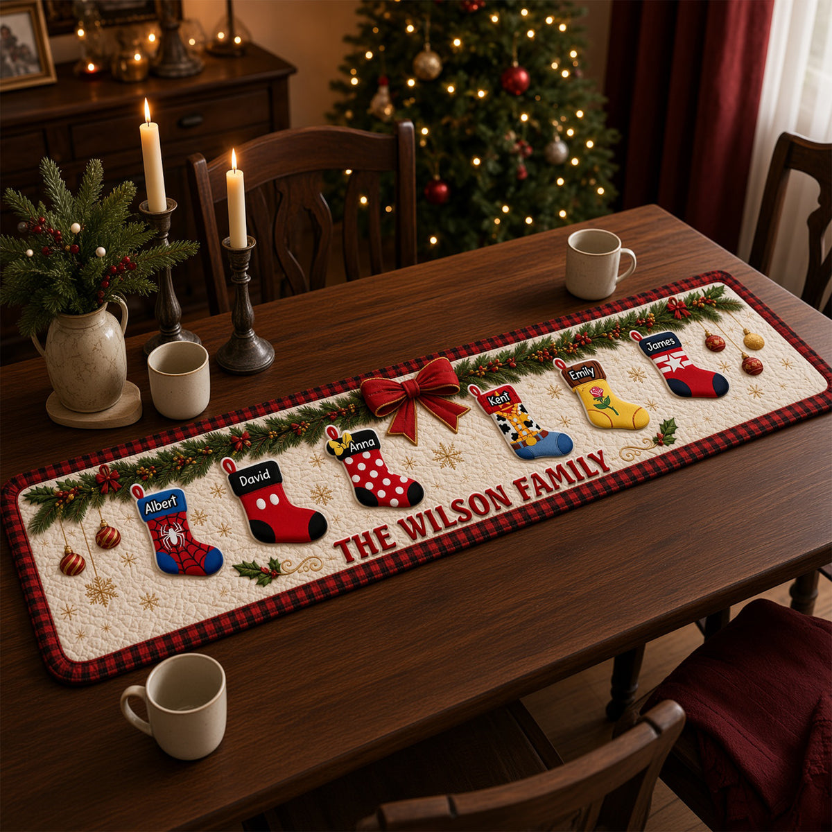 Holiday Stockings Quilted Table Runner - Personalized Christmas Gifts For Family 02naqn190826