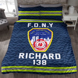 Fire Department Quilt Bedding Set- Custom Fire Station Logo Gifts For Firefighter With Name, Number Tag 03qhqn080125-Homacus