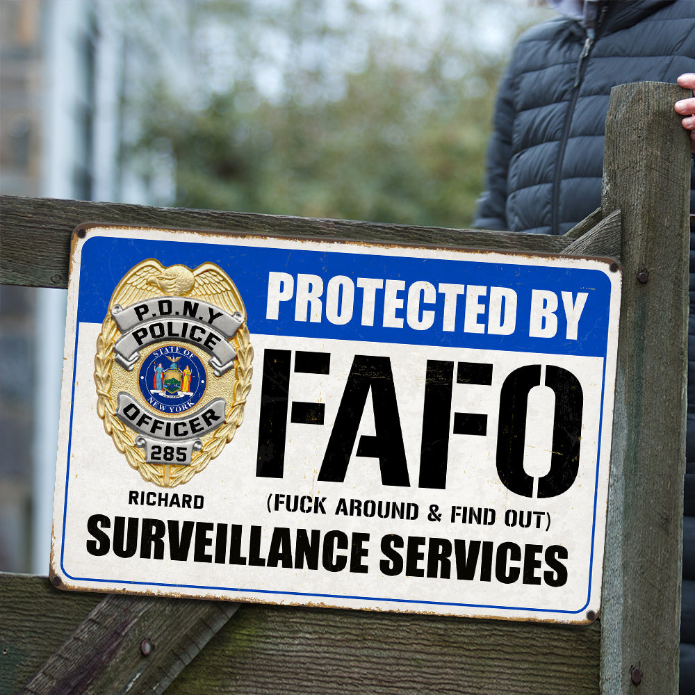 Custom Badge Gifts For Police Metal Sign, FAFO Surveillance Service 02qhqn070824-Homacus