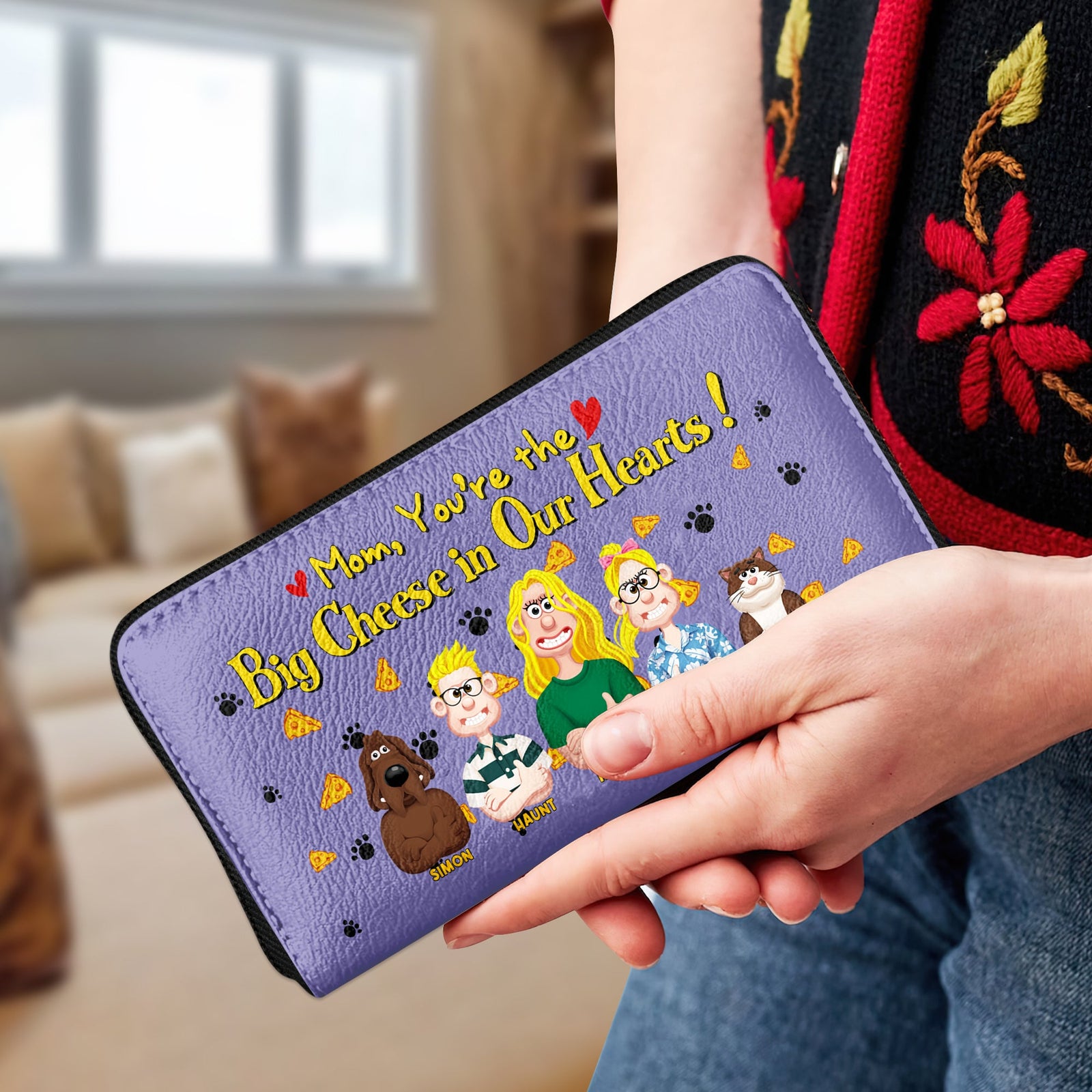 Personalized Gift For Mom Twill Faux Leather Wallet, Big Cheese In Our Heart 01XQLU070325PA-Homacus