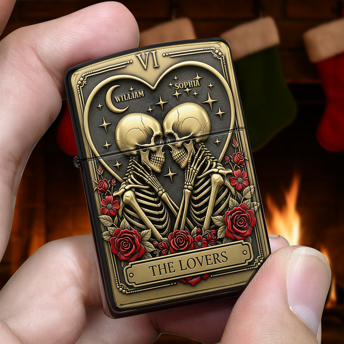 Rose and Skeleton Couple Lighter - Personalized Gift For Couple-Homacus