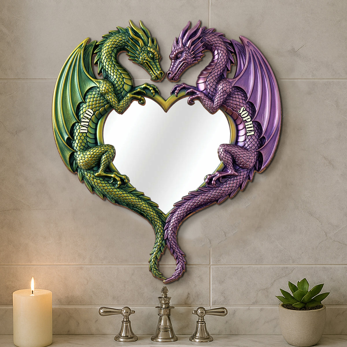 Fantasy Dragon Couple Mirror, Personalized Festive Gifts For Couple 01qhtn290725-Homacus