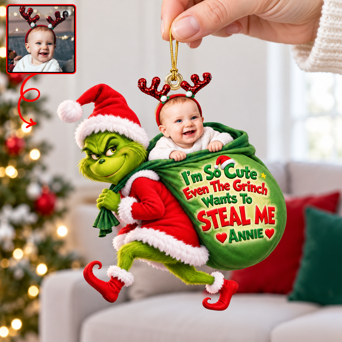 Custom Photo Steeling Cute Baby Ornament - Personalized Gifts For Christmas Ornament 11HUQN211026