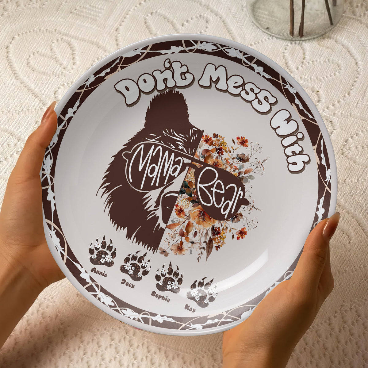 Mama Bear Ceramic Round Plate - Personalized Gift For Mom 02XQLU250325-Homacus