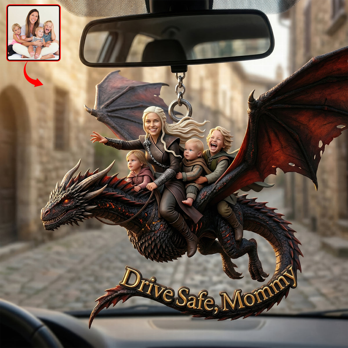 Dragon Rider Family Car Ornament - Custom Photo Gifts For Mother's Day 04qhqn080426-Homacus