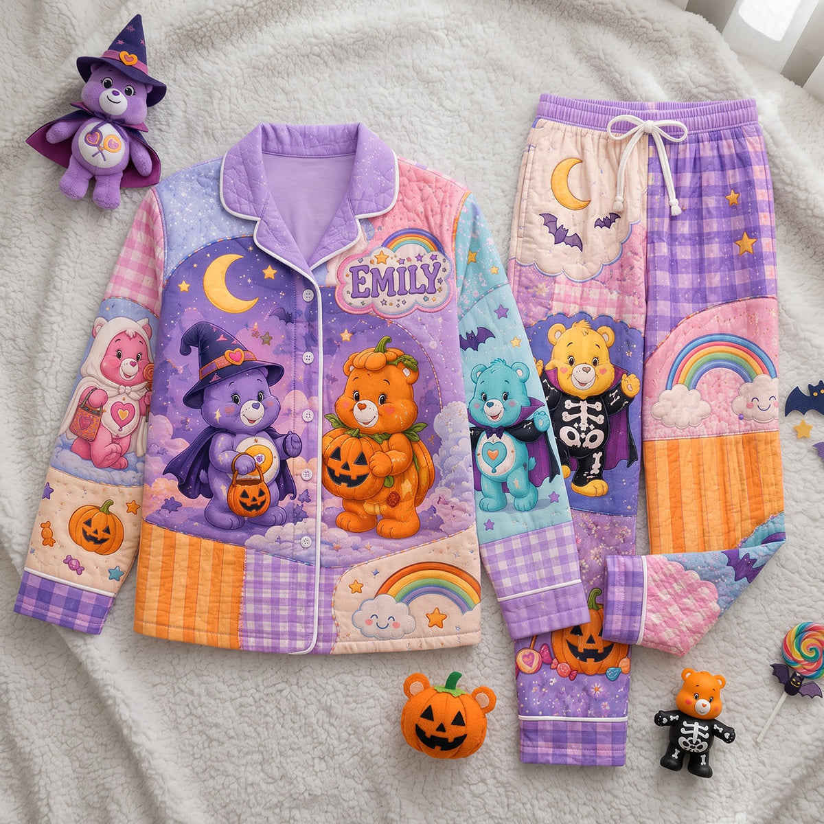 Cute Spooky Pumpkin Button Up Pajama Set - Personalized Halloween Gifts Sleepwear 02hata030926-Homacus