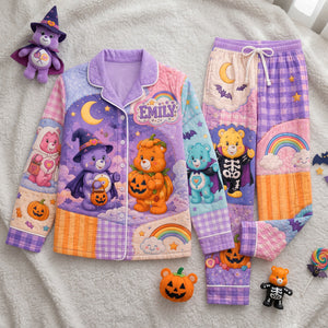 Cute Spooky Pumpkin Button Up Pajama Set - Personalized Halloween Gifts Sleepwear 02hata030926-Homacus
