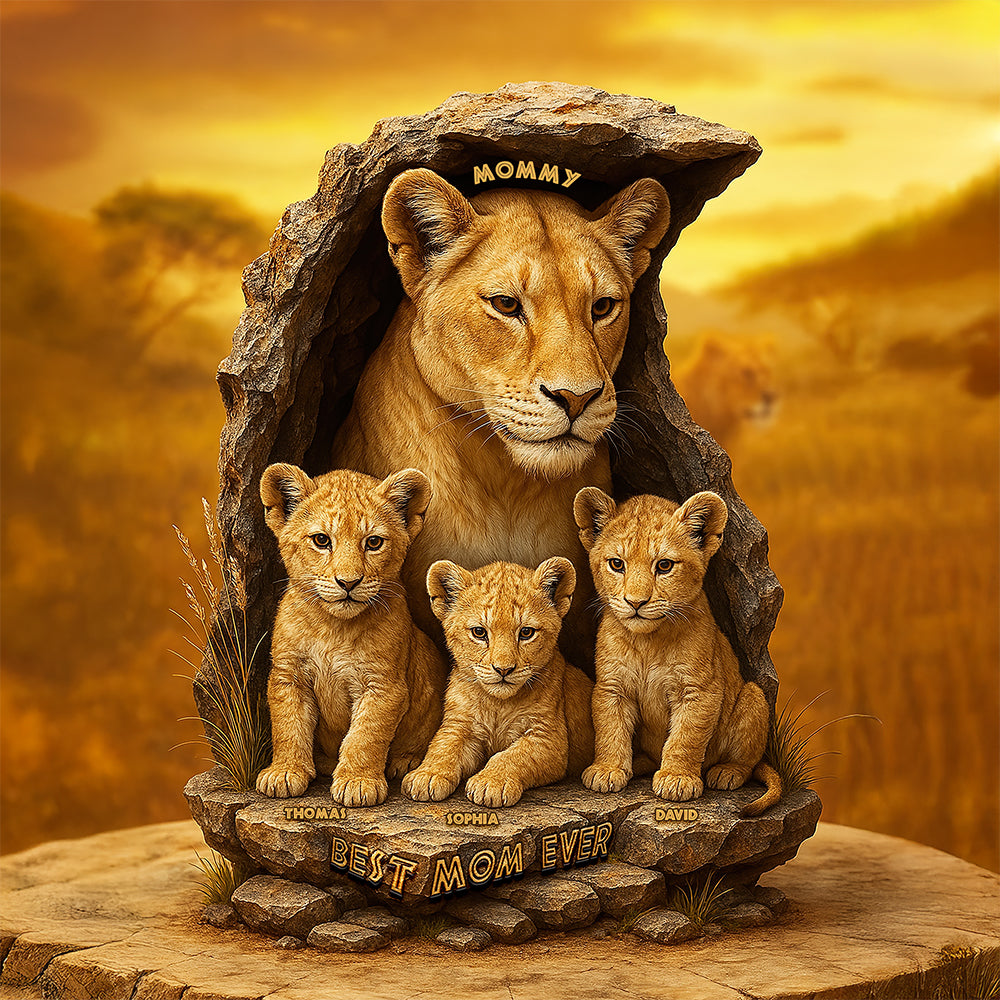Personalized Gift For Mom Plaque, Lion Mom & Little Cubs