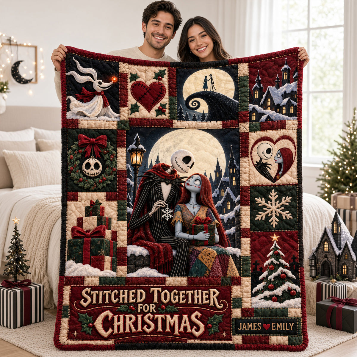 Stitched Together Christmas Blanket - Personalized Gifts For Couples 05HALU061026-Homacus