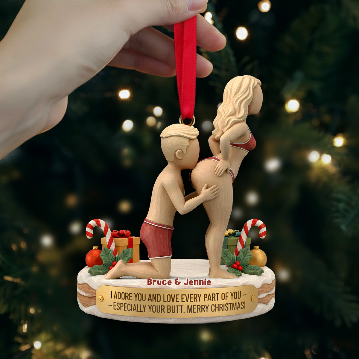 Naughty Couple Ornament - Personalized Gift For Couple Christmas Wooden Ornament 04OHLU241125-Homacus