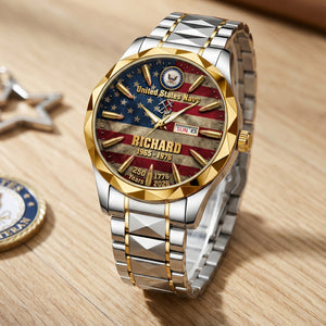 Patriotic Legacy Stainless Steel Men's Watch Personalized Gifts for Veterans 03HUQN150626