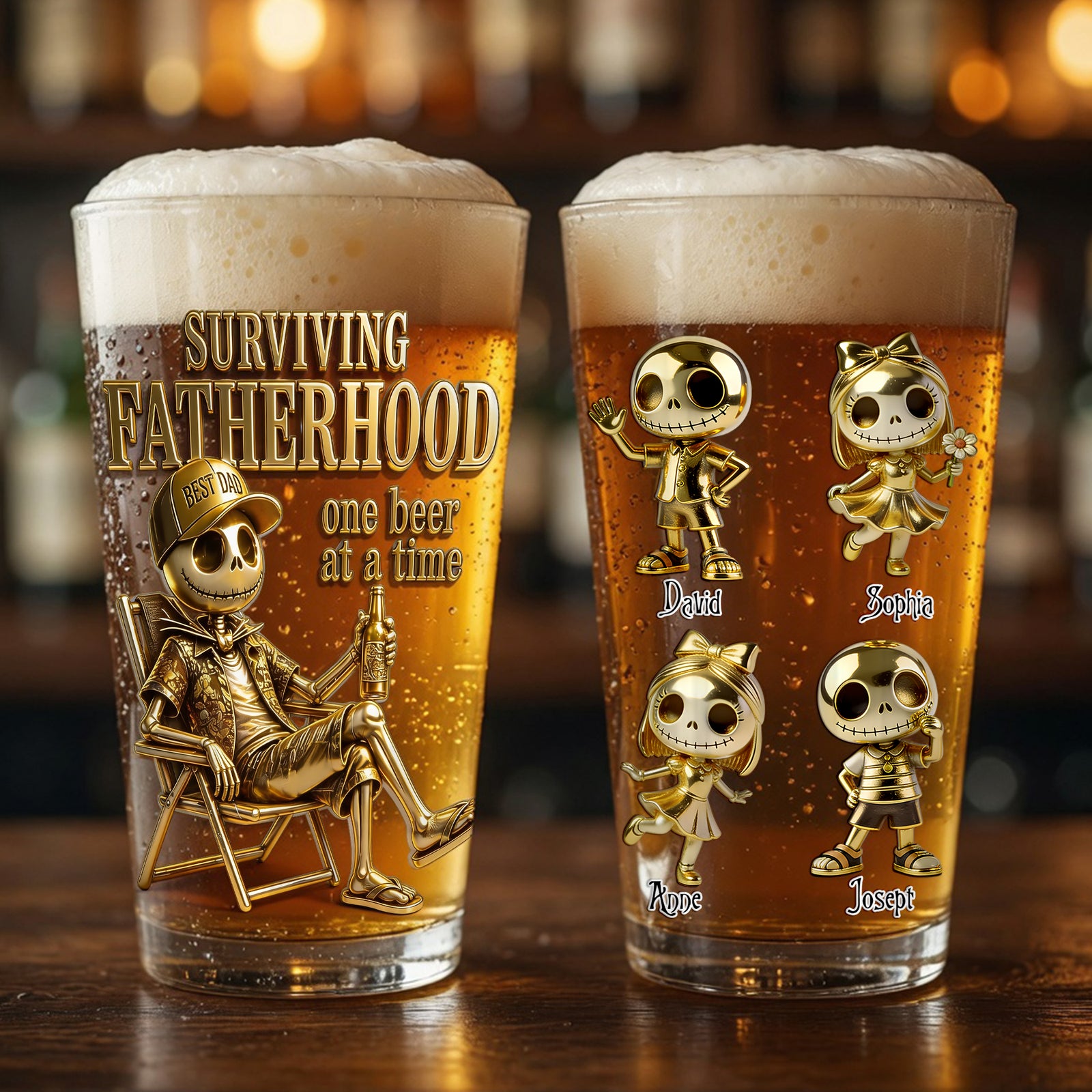 Spooky Dad and Kids Beer Glass - Personalized Gifts For Dad 01pglu280426-Homacus