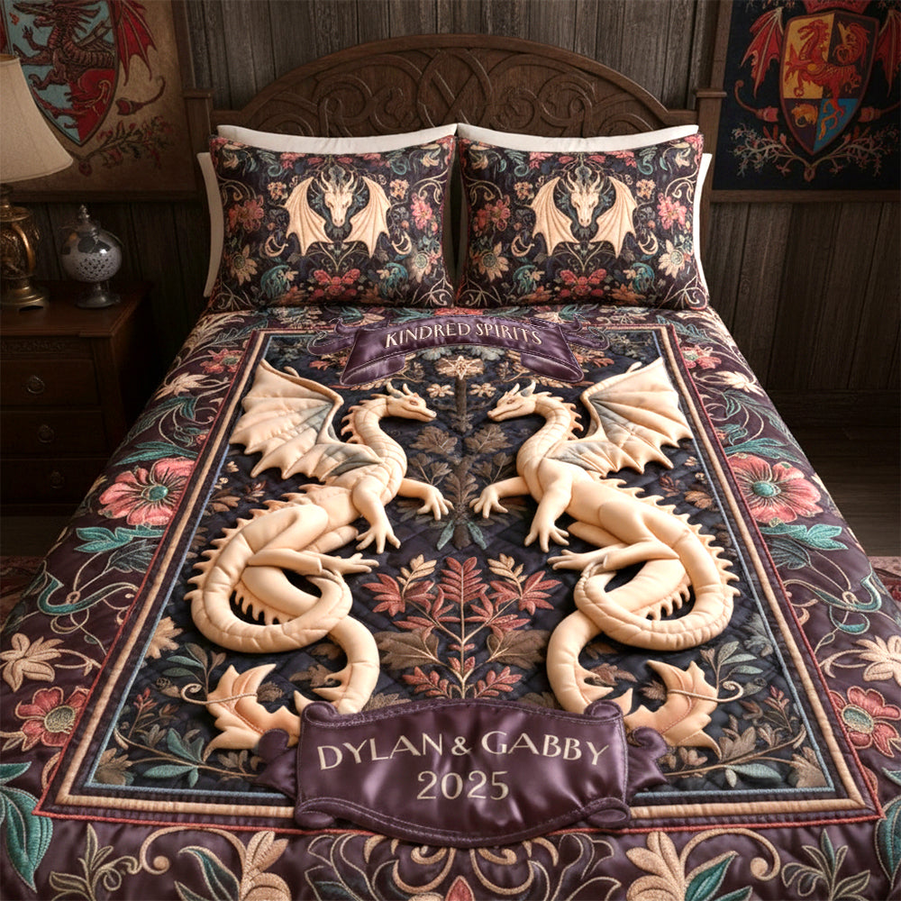 Folk Medieval Dragon Couple Quilt Bed Set, Personalized Gifts For Couple 01qhtn201125-Homacus