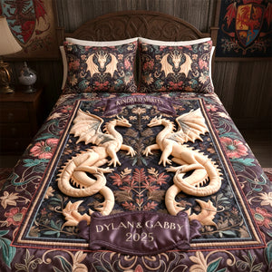 Folk Medieval Dragon Couple Quilt Bed Set, Personalized Gifts For Couple 01qhtn201125-Homacus