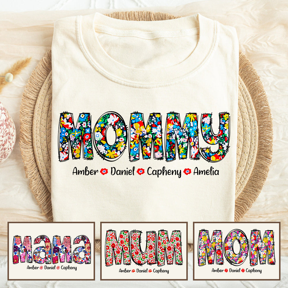 Personalized Gifts For Mom Shirt, Adorable Floral Grandkids 012ACDT290325-Homacus