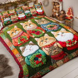 Cat Christmas Wreath Quilt Bed Set Gifts For Cat Lovers 02HUPU061124-Homacus