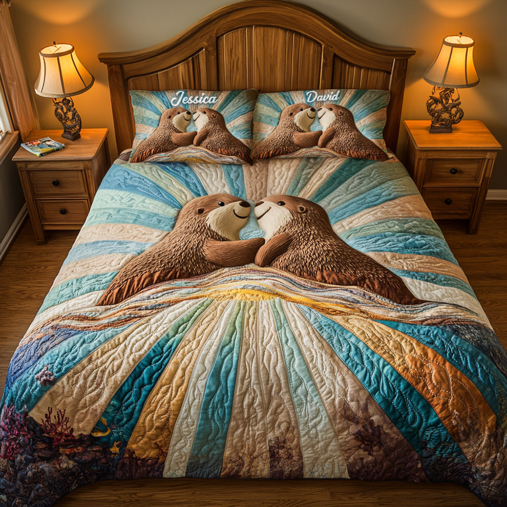 Otter Couple Quilt Bed Set Special Line- Personalized Gift For Couple 06TGLU150425-Homacus