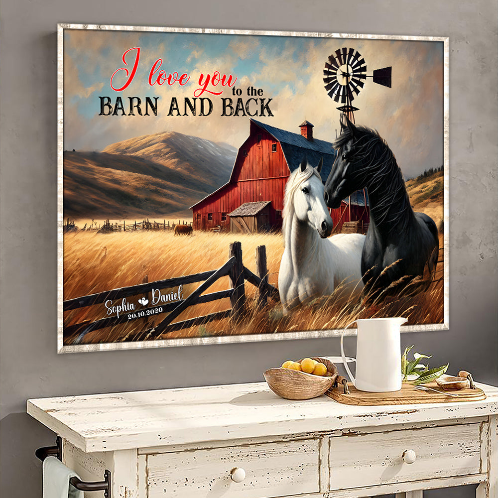 Personalized Gifts For Couple Wall Art, Horse Couple I Love You To The Barn 01QHLU121224-Homacus