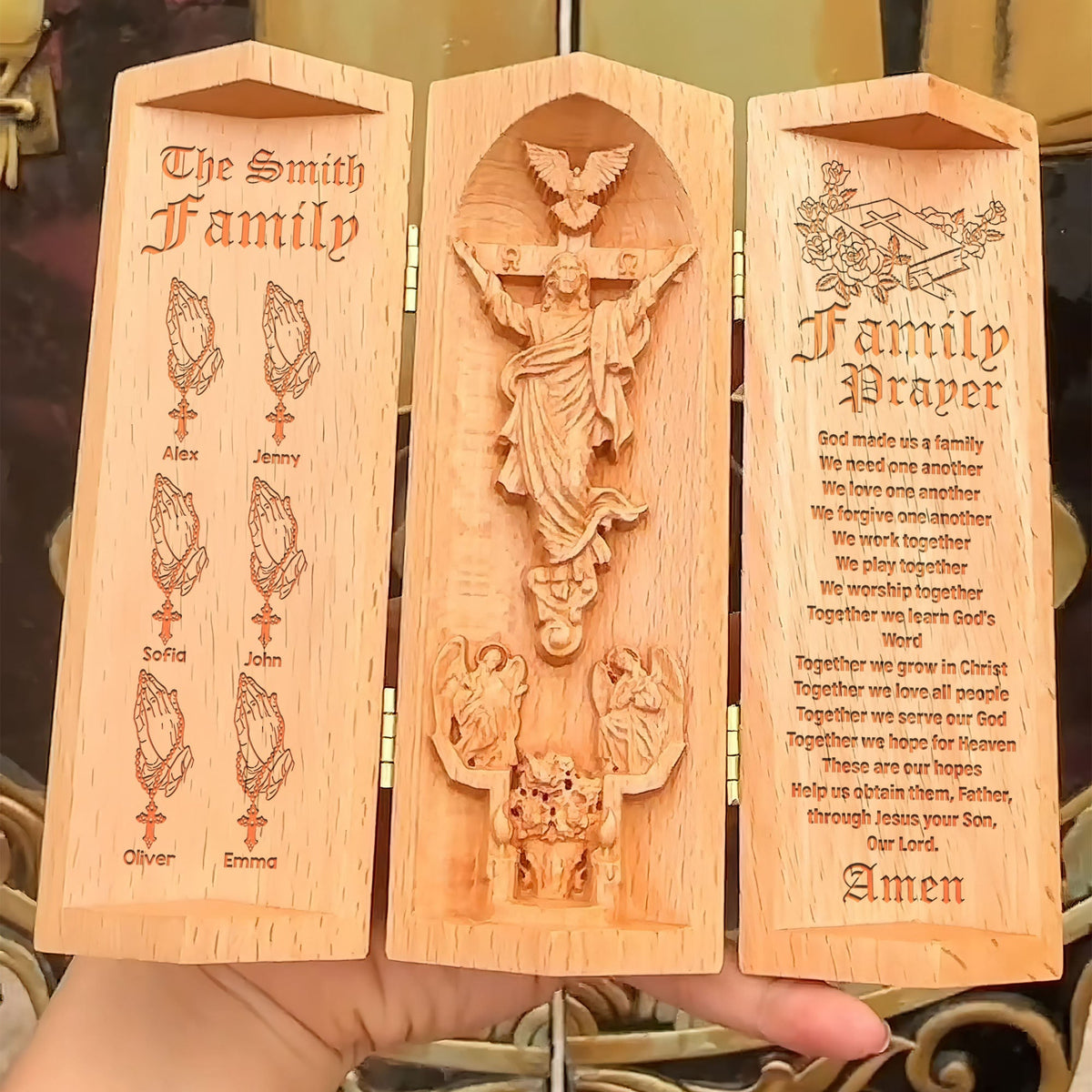 Personalized Gifts For Family Openable Wooden Cylinder Sculpture 04TOMH230125-Homacus