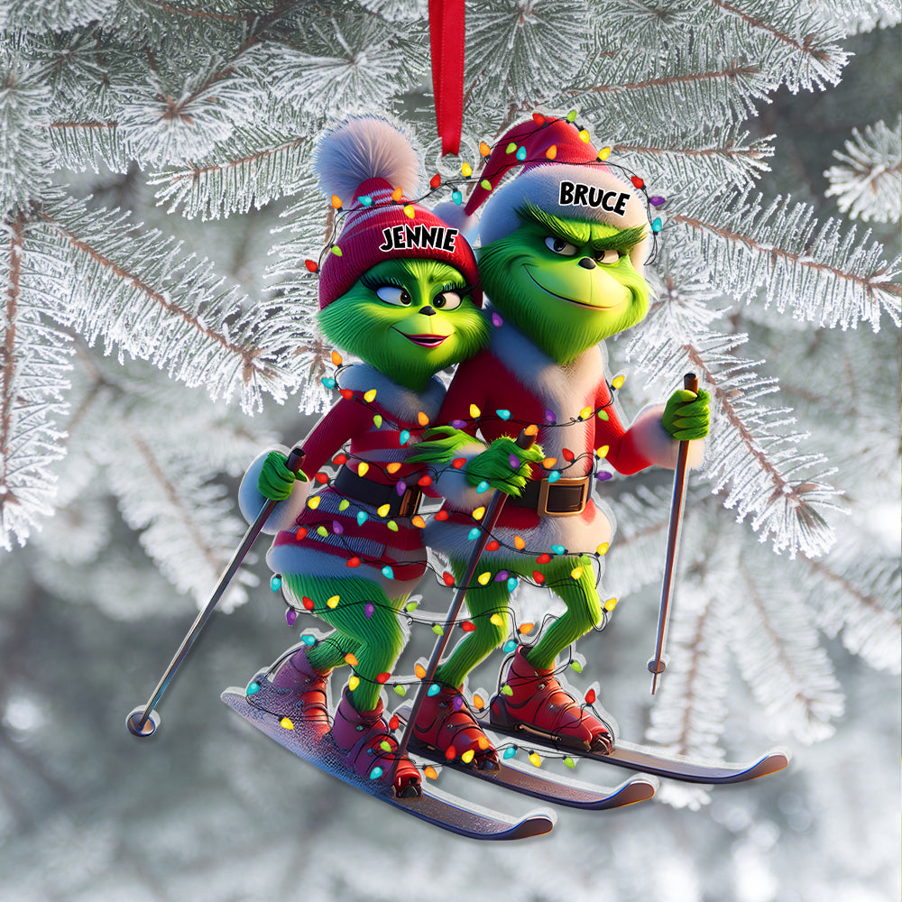 Personalized Gifts For Couples, Green Monsters Skiing Acrylic Ornament 01OHLU221124-Homacus