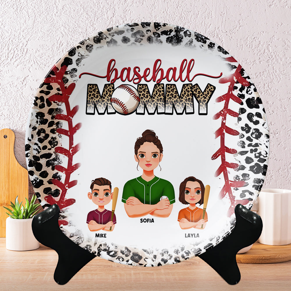 Personalized Gift For Mom Ceramic Round Plate Mother's Day Baseball Mom 02XQMH200325HG-Homacus