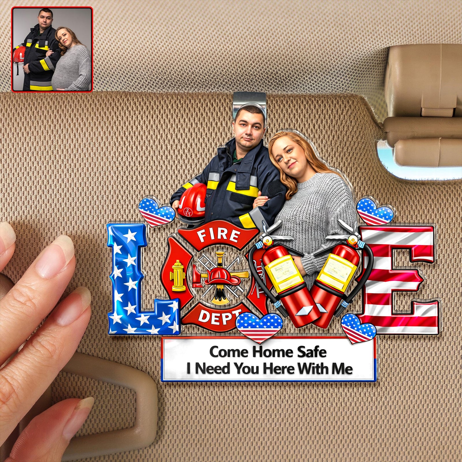 Firefighter Couple Car Visor Clip - Personalized Custom Photo Gift For Couples 04HUQN290126-Homacus
