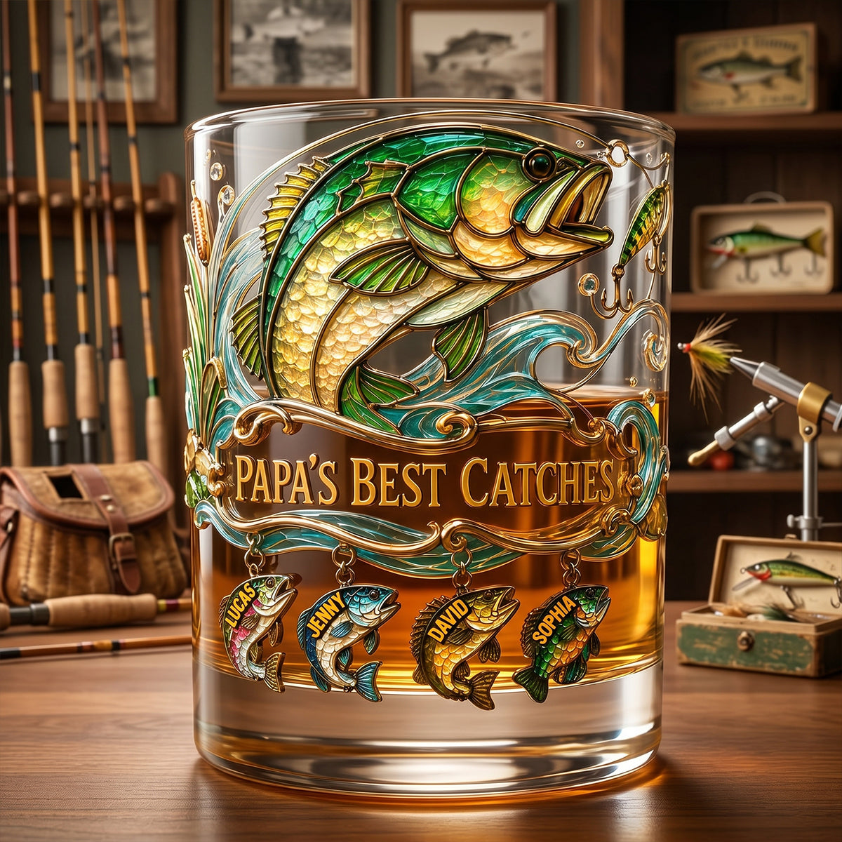 Fishing Papa Best Catches Round Glass - Personalized Gifts For Dad 06patn230526-Homacus