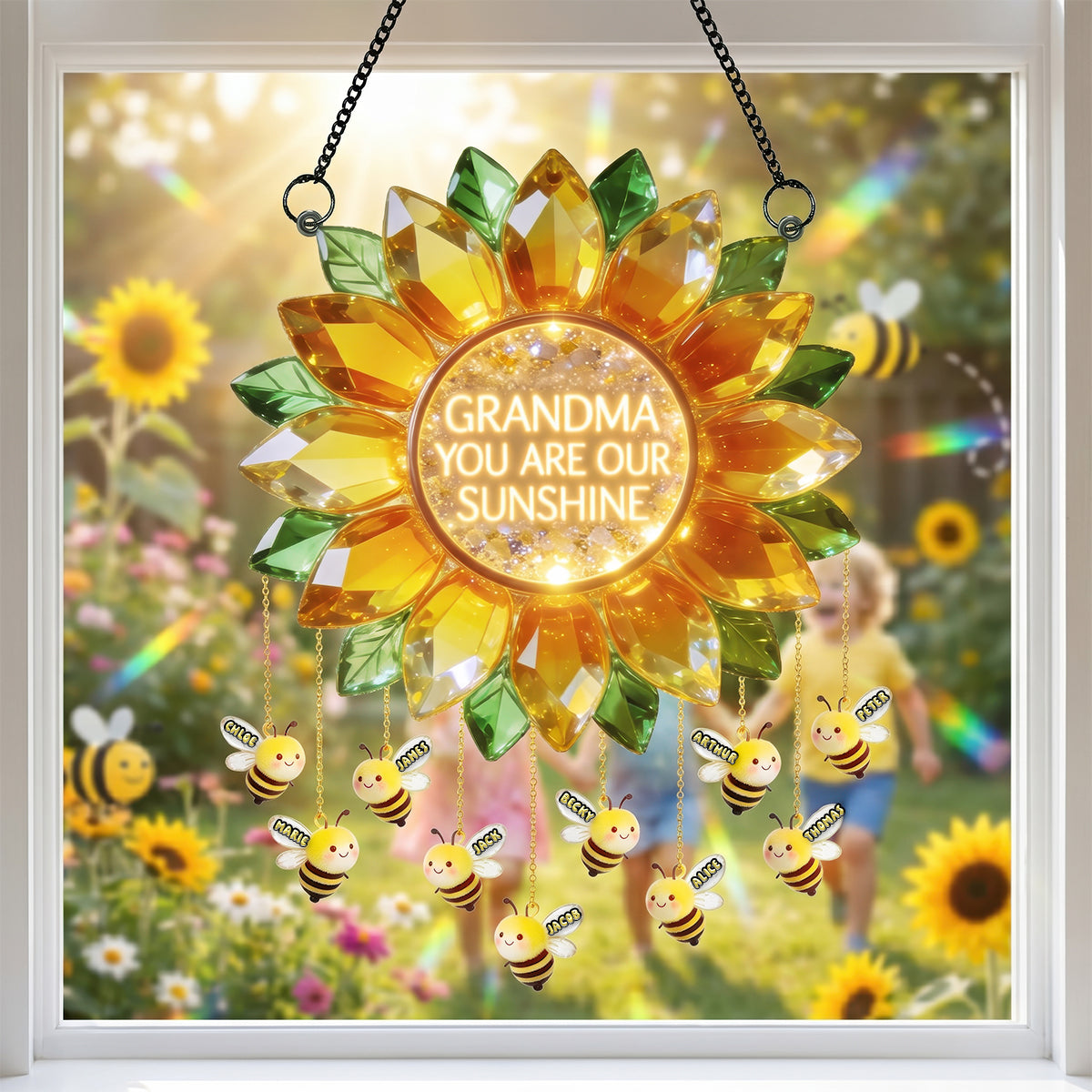 Sunflower Bee Suncatcher - Personalized Gifts For Mom 01TYDH170426-Homacus