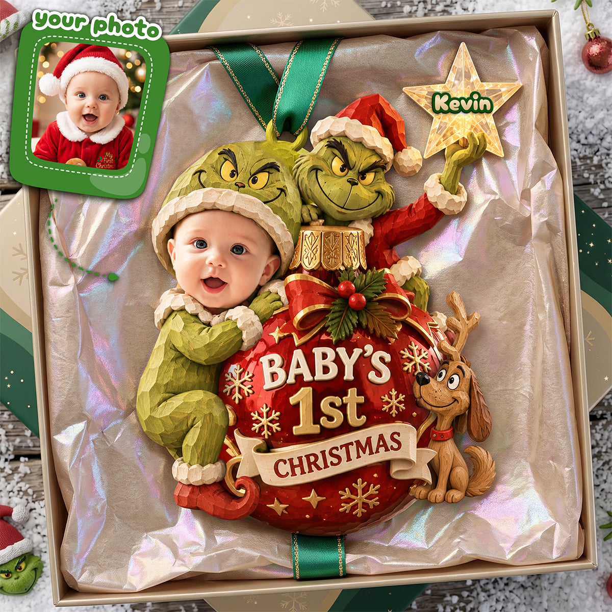 Baby’s First Christmas Ornament - Personalized Custom Photo Gift For Kids 06PATA011026