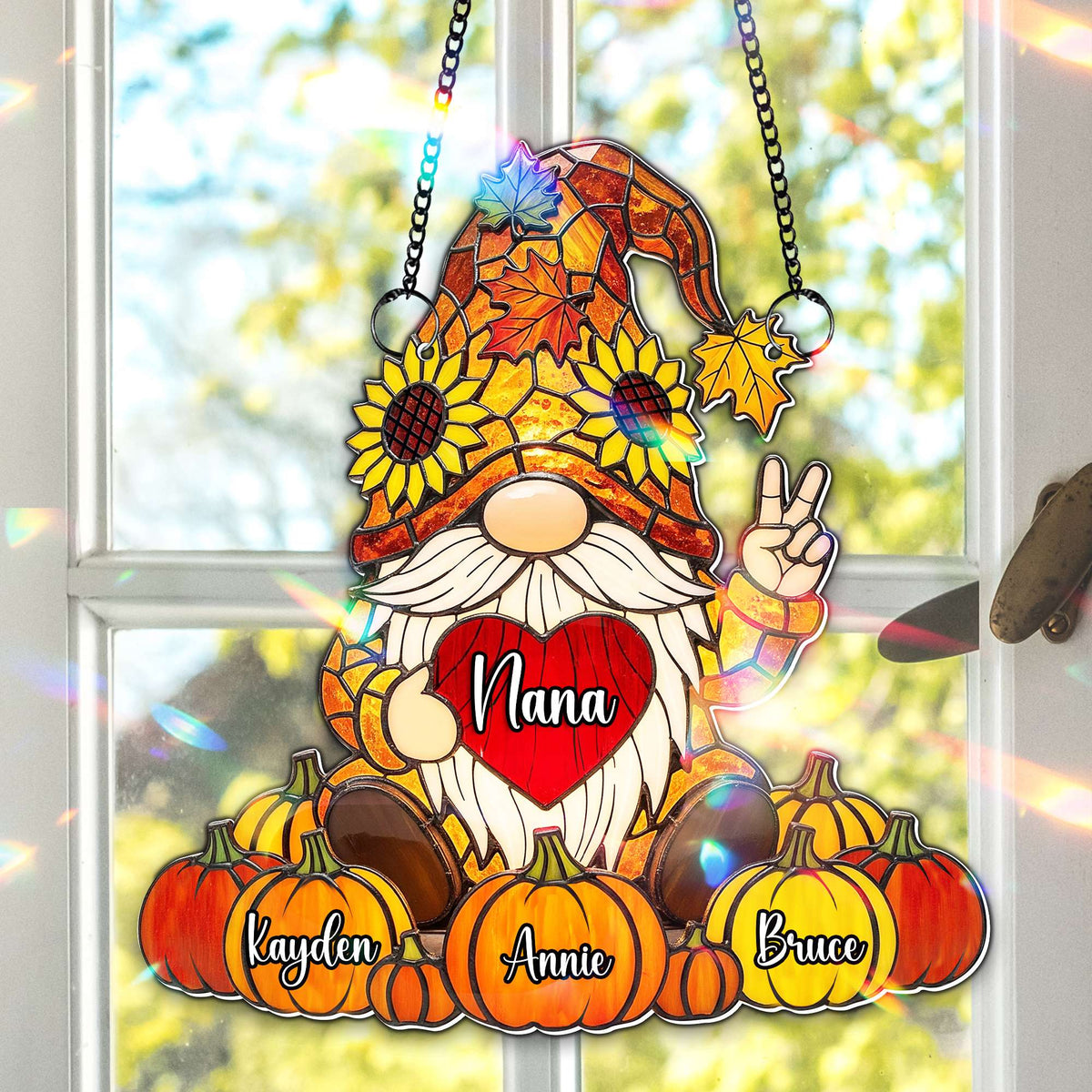 Cute Pumpkin Gnome Suncatcher - Personalized Gifts For Grandma 07NALU150725-Homacus