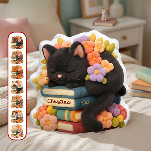 Cat With Books Custom Shaped Pillow - Personalized Gifts For Book Lover 05namg031225-Homacus