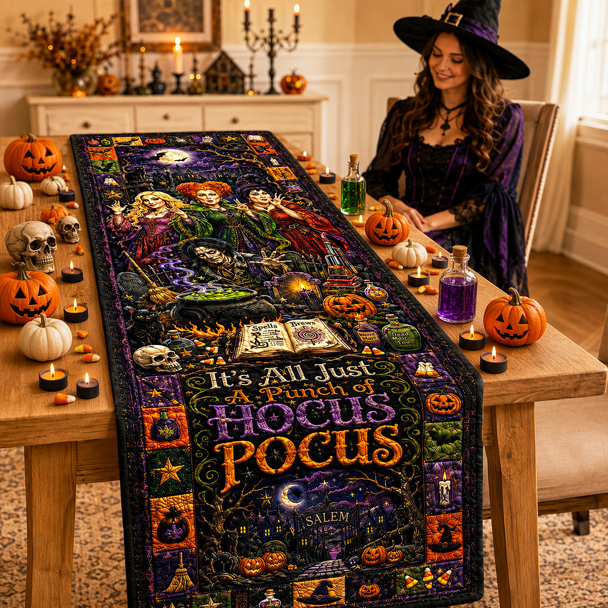 Midnight Spell Table Runner - Personalized Halloween Gifts 03hudt130826-Homacus