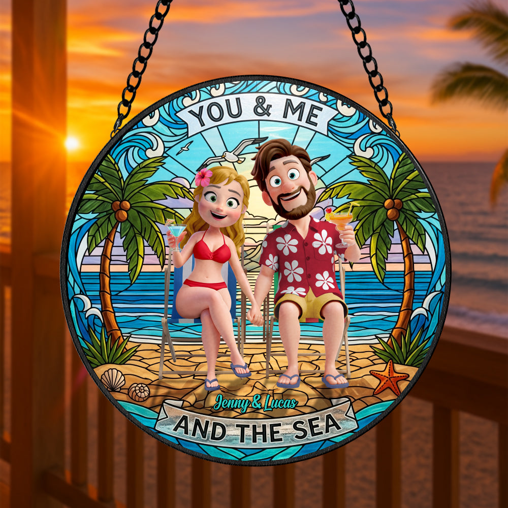 Happy Couple At Beach Stained Glass Suncatcher, Personalized Gifts For Couple 02qhtn160725hg-Homacus