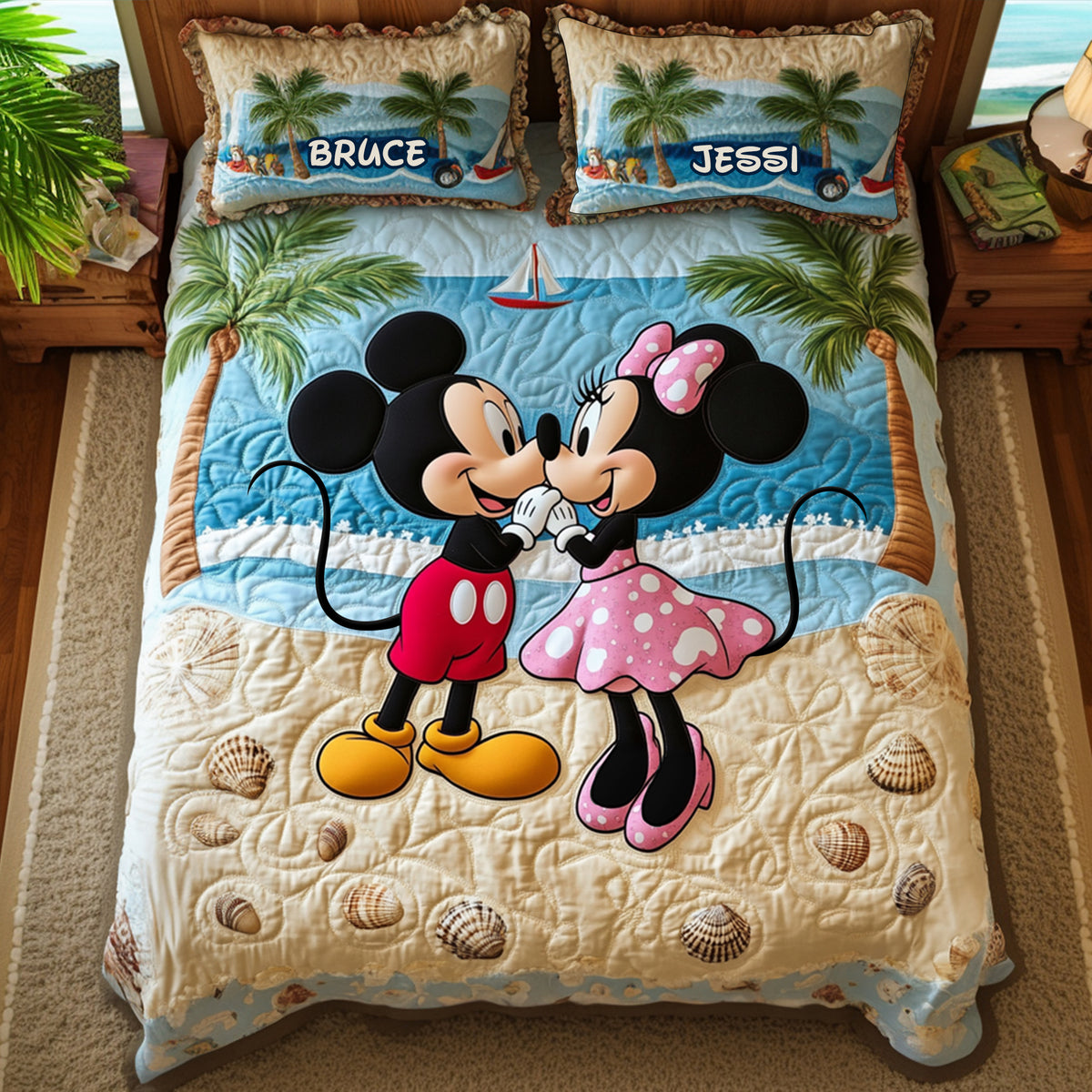 Romantic Couple At The Beach Quilt Bed Set - Personalized Gifts For Couple 07TGLU170725-Homacus