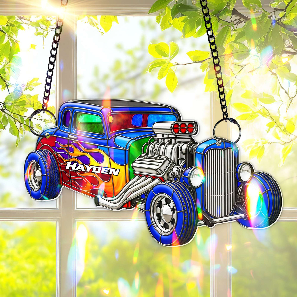 Vibrant Muscle Car Suncatcher - Personalized Christmas Gifts For Hot Rod Lovers 05OHLU060825-Homacus