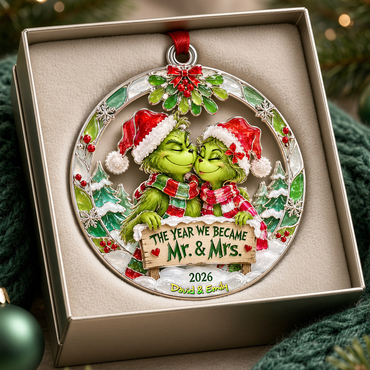 Happily Married Couple Ornament - Personalized Christmas Gifts For Newlywed Couple 02qhdh250926