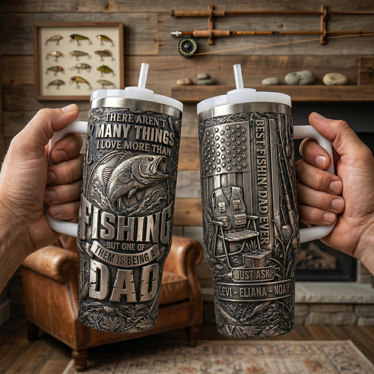 Bold Fishing Dad 40oz Tumbler With Handle, Personalized Gifts For Fishing Dad 05qhtn280426-Homacus
