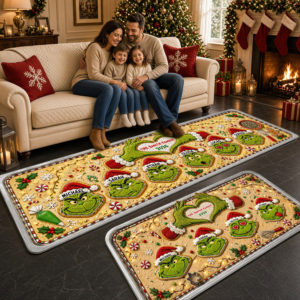 Mischievous Gingerbread Family Runner Rug - Personalized Christmas Gifts 03nadt050926-Homacus