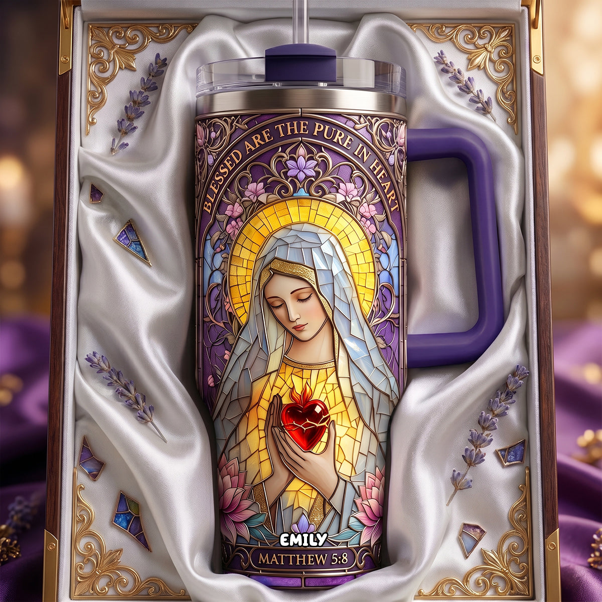 Blessed Pure Heart Tumbler With Handle - Personalized Gifts For Christian 02padh300626-Homacus