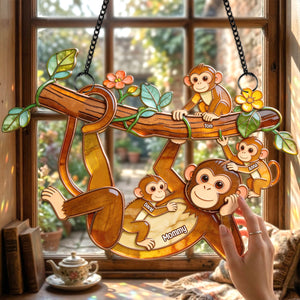 Chilling Fun Monkey Mom Suncatcher Ornament - Personalized Gifts For Mom 01qhtn140326-Homacus