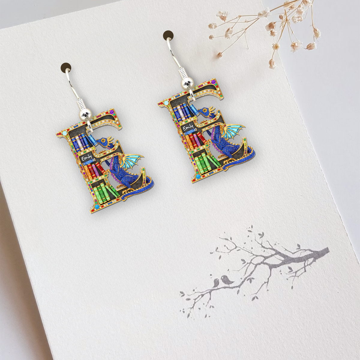 Magical Book Earrings With Initial - Personalized Gift For Book Lovers 07NALU210625-Homacus