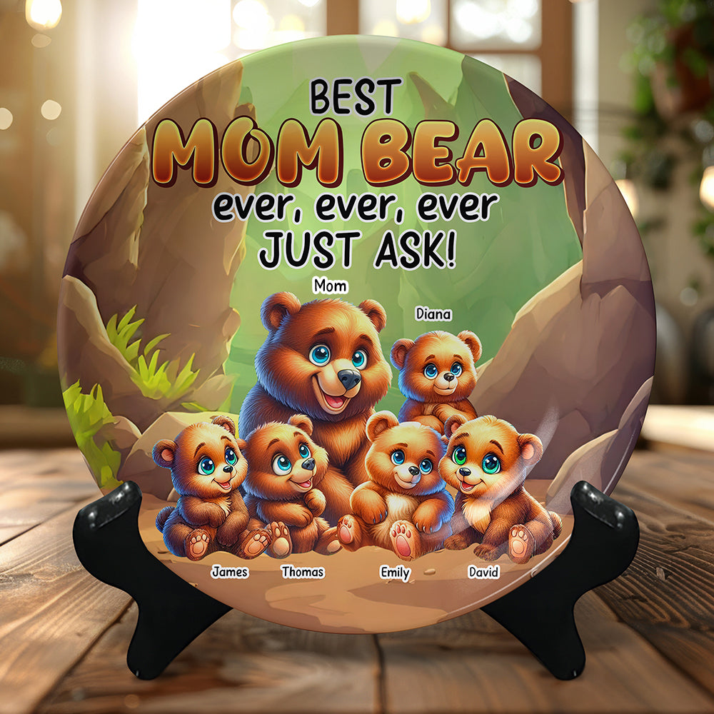 Personalized Gifts For Bear Mom Round Plate Best Mom Bear Ever 02XQQN120325-Homacus