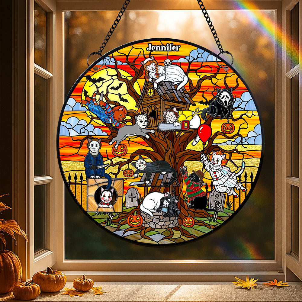 Creepy Cat Suncatcher Ornament, Personalized Gifts For Cat Lovers & Horror Fans 04QHDT070825-Homacus