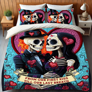 Personalized Gift For Couple Quilt Bedding Set Special Line Skull Couple 03KAMH150125-Homacus