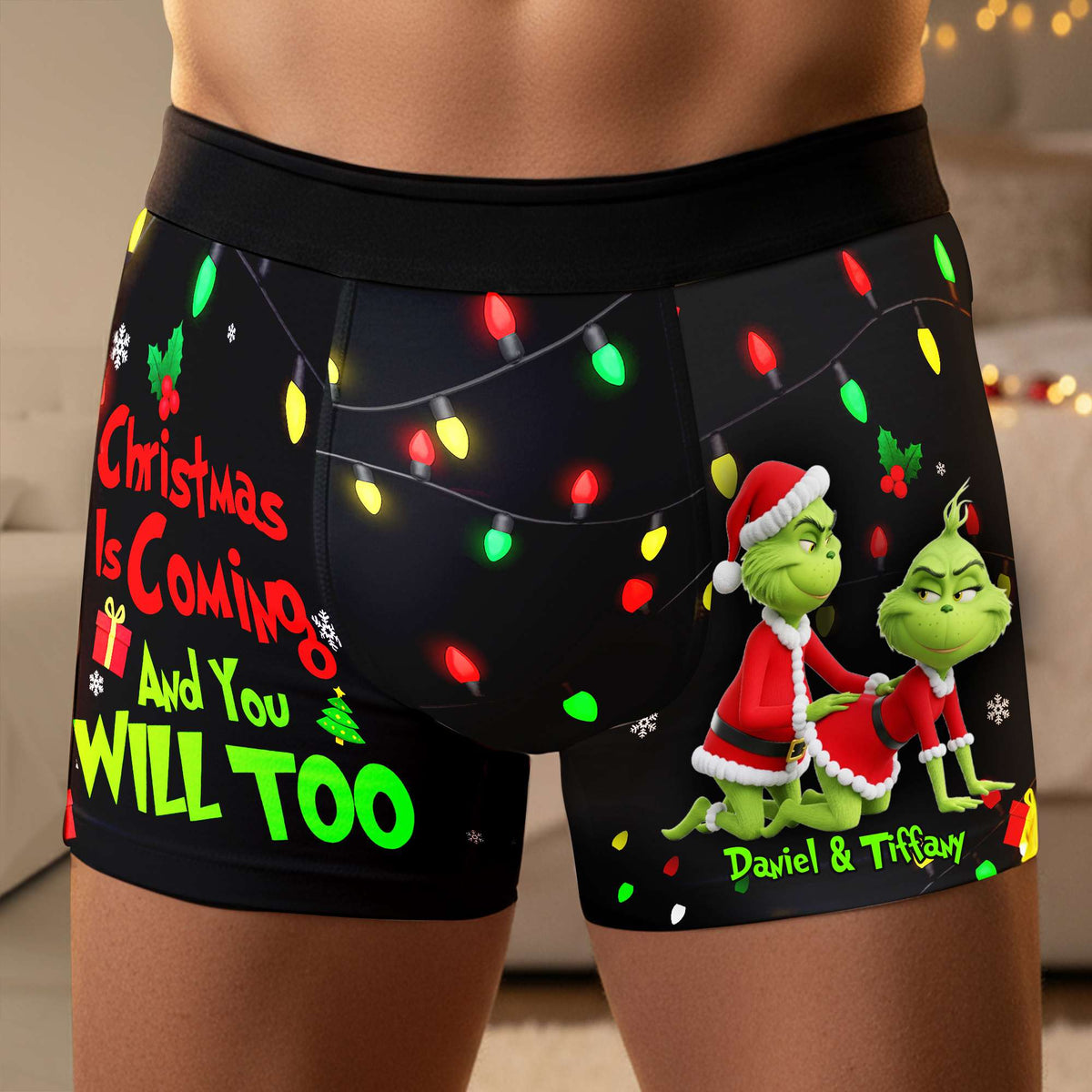 Saucy Green Couple Christmas Boxers - Personalized Gifts For Him 03NALU160925-Homacus