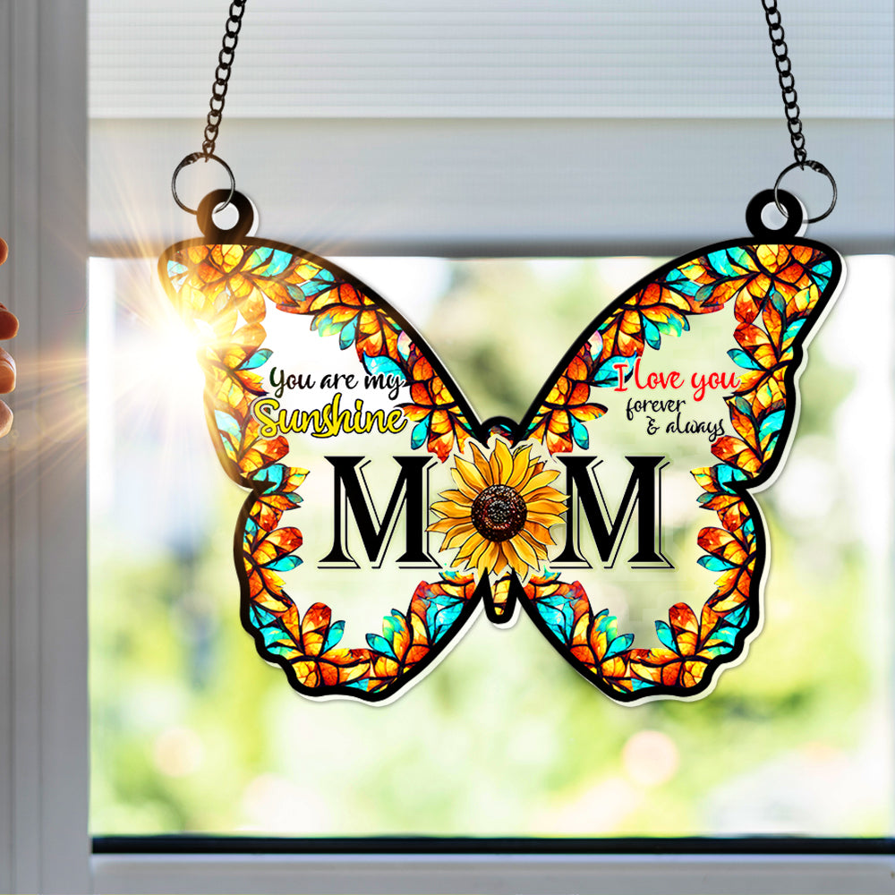 Sunflower Butterfly Mom Window Hanging Suncatcher - Personalized Gift For Mom 04XQLU210325-Homacus