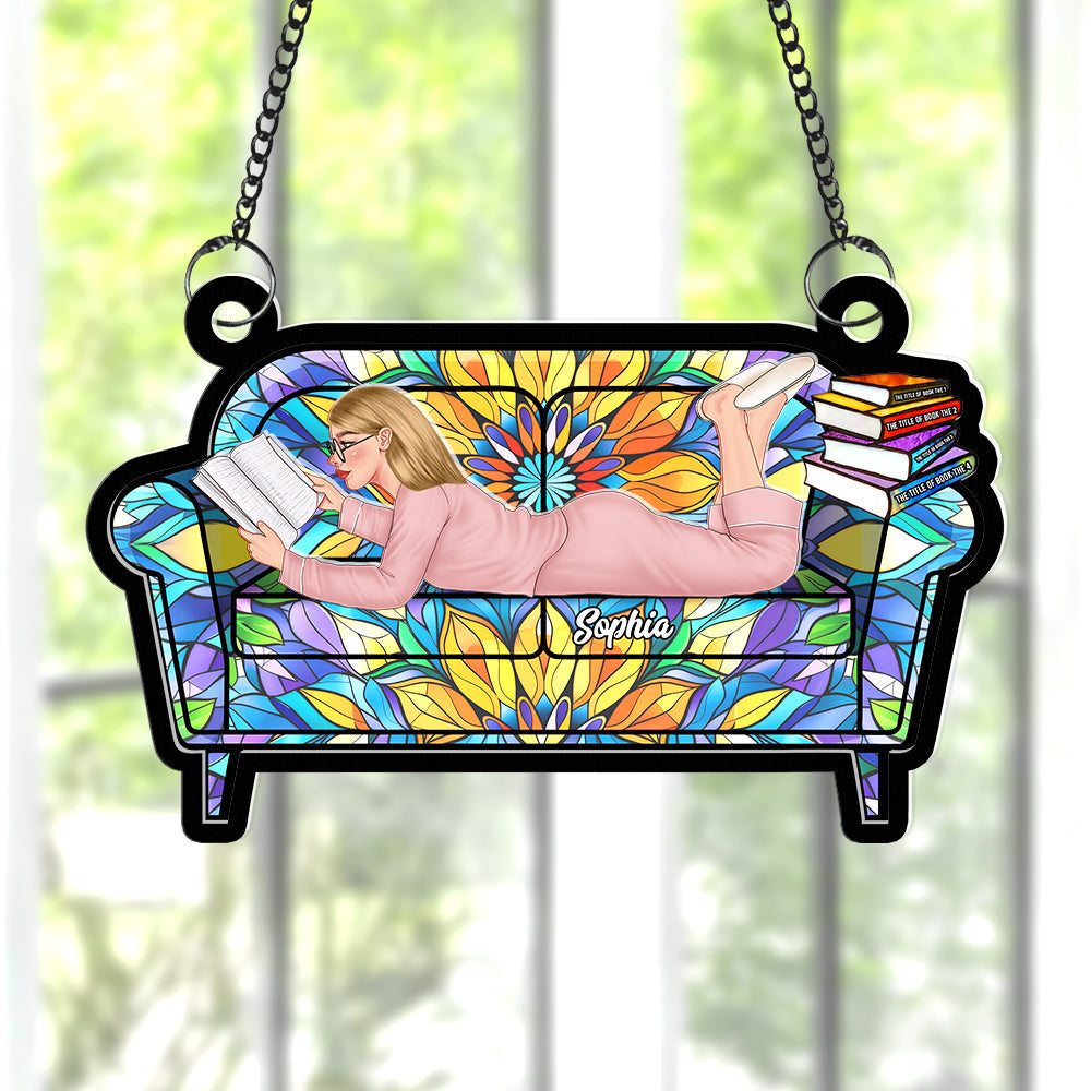 Personalized Gifts For Book Lovers Suncatcher Ornament Reading Girl On Sofa 04OHQN261224TM-Homacus