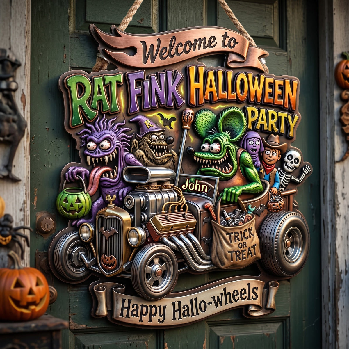 Hot Rod Garage Halloween Party Sign - Personalized Halloween Decor For Hot Rod Lovers 07qhlu070826