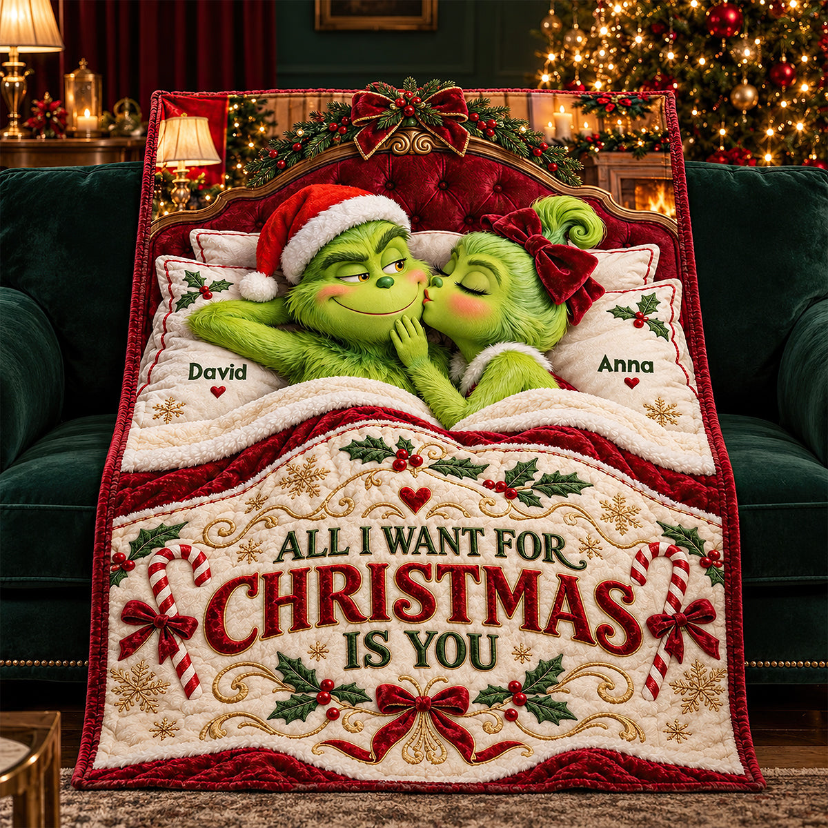 Lovely Peck On The Cheek Of Mischief Couple Blanket - Personalized Christmas Gifts For Couples 07todt191026-Homacus