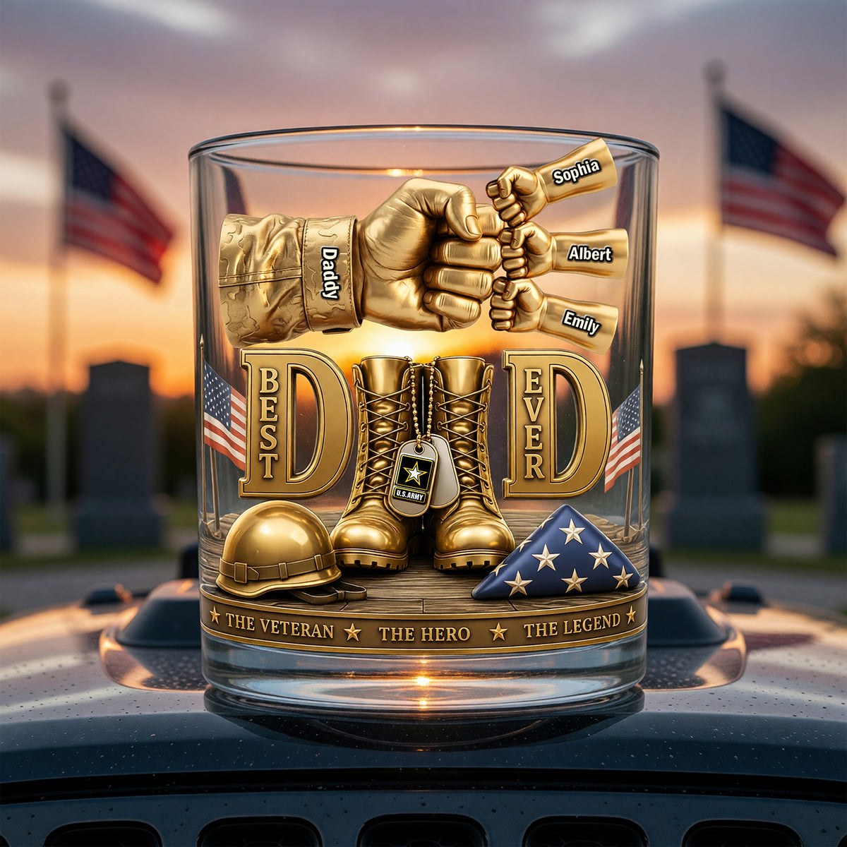 Veteran Dad's Greatest Victory Round Glass - Personalized Gift For Dads 04NAQN010626-Homacus